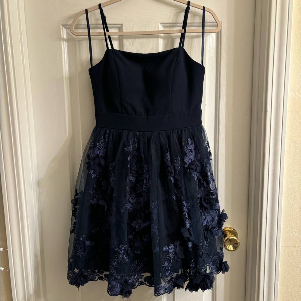 Three Hearts Blue Fit and Flare Spaghetti Strap Dress